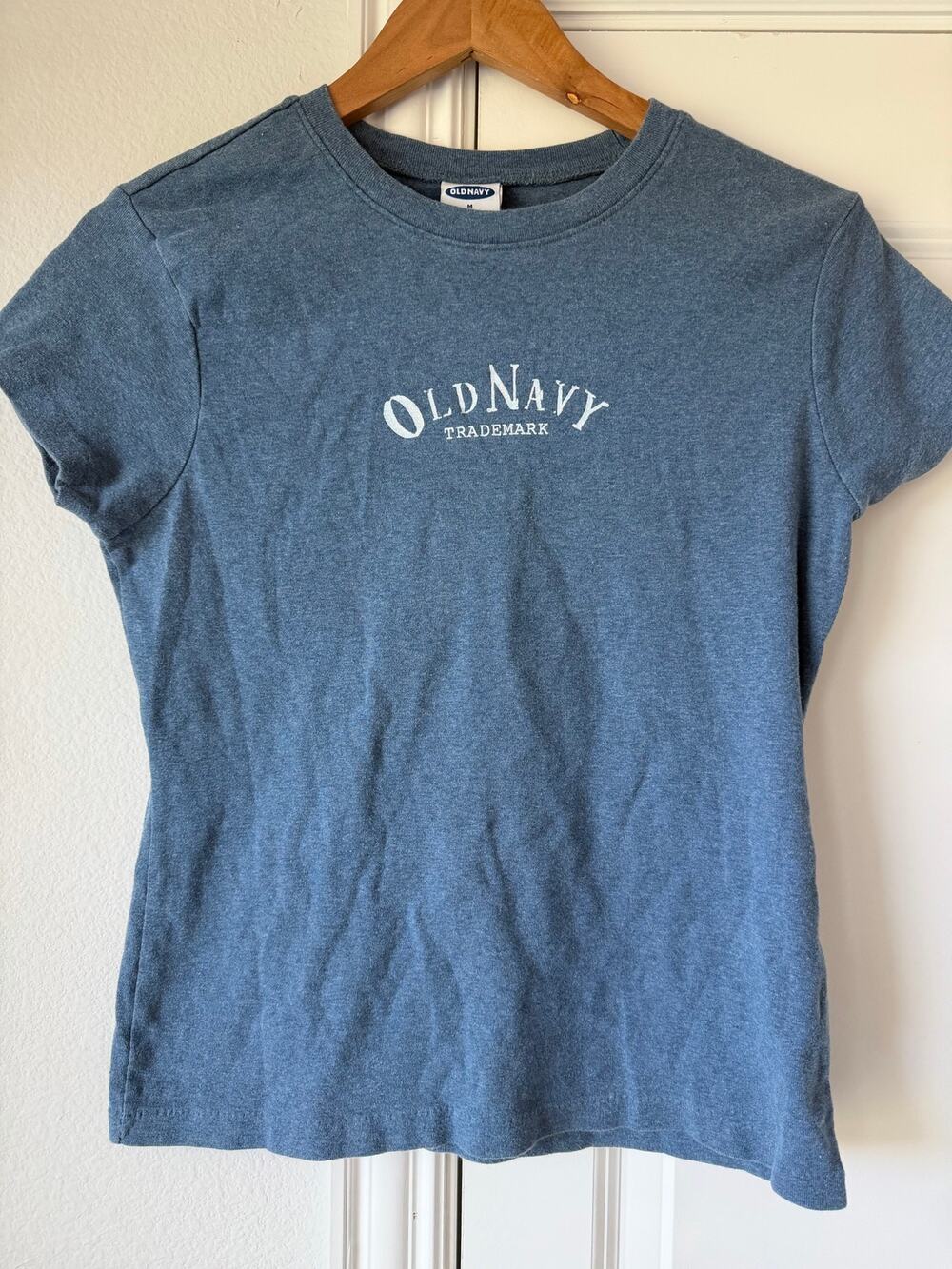 Vintage Y2K Old Navy Glitter Spellout Blue Womens Baby Tee - Size Med